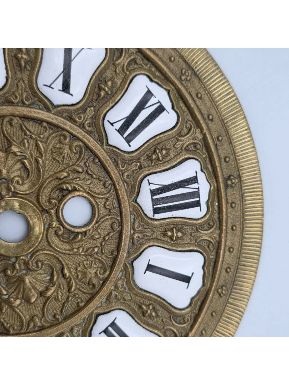 Brass Dial Face Plate Porcelain Numerals Antique Hanging Clock Detailed 6-5/8
